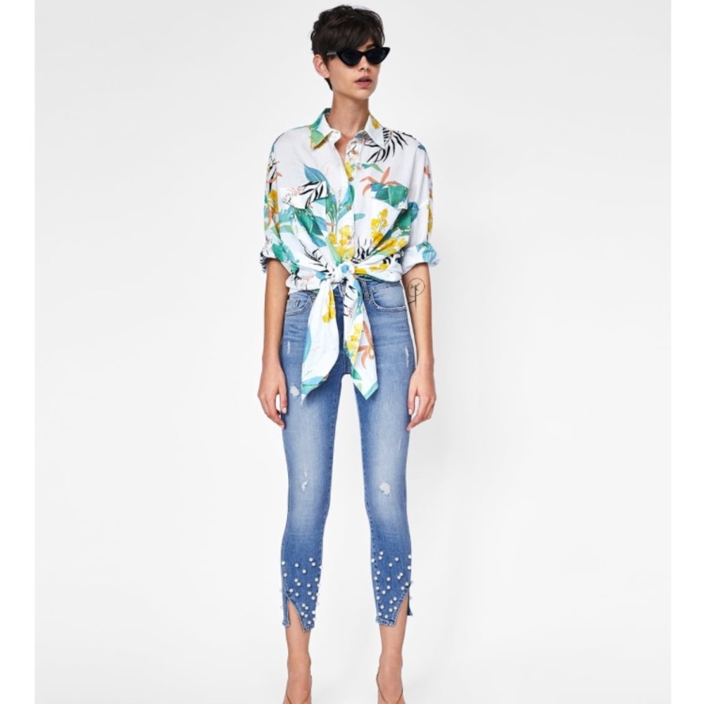 Zara jeans with pearls